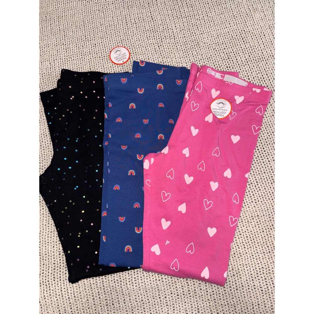 Girls Leggings 3 Pack Hearts Rainbow Iridescent Dots Size L 10-12 NEW